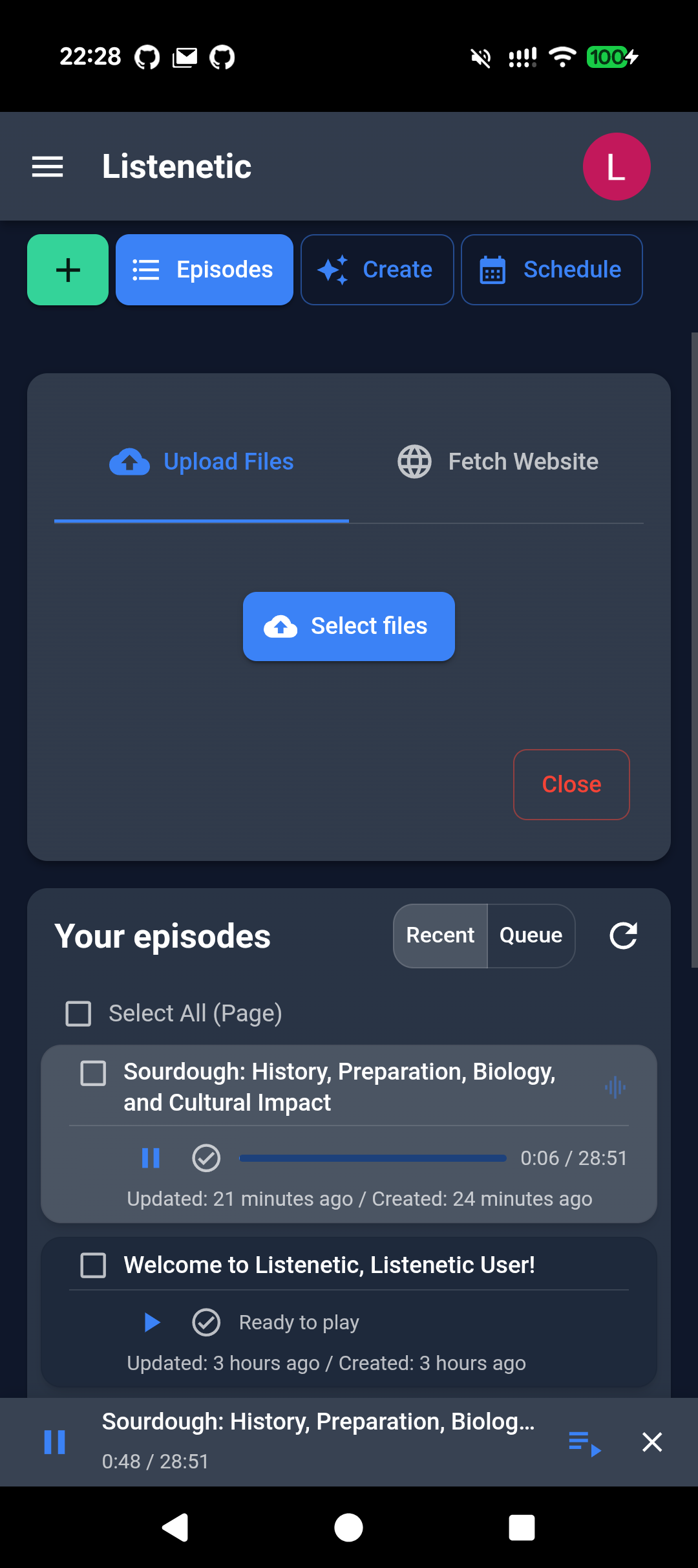 Listenetic - Adding content on mobile