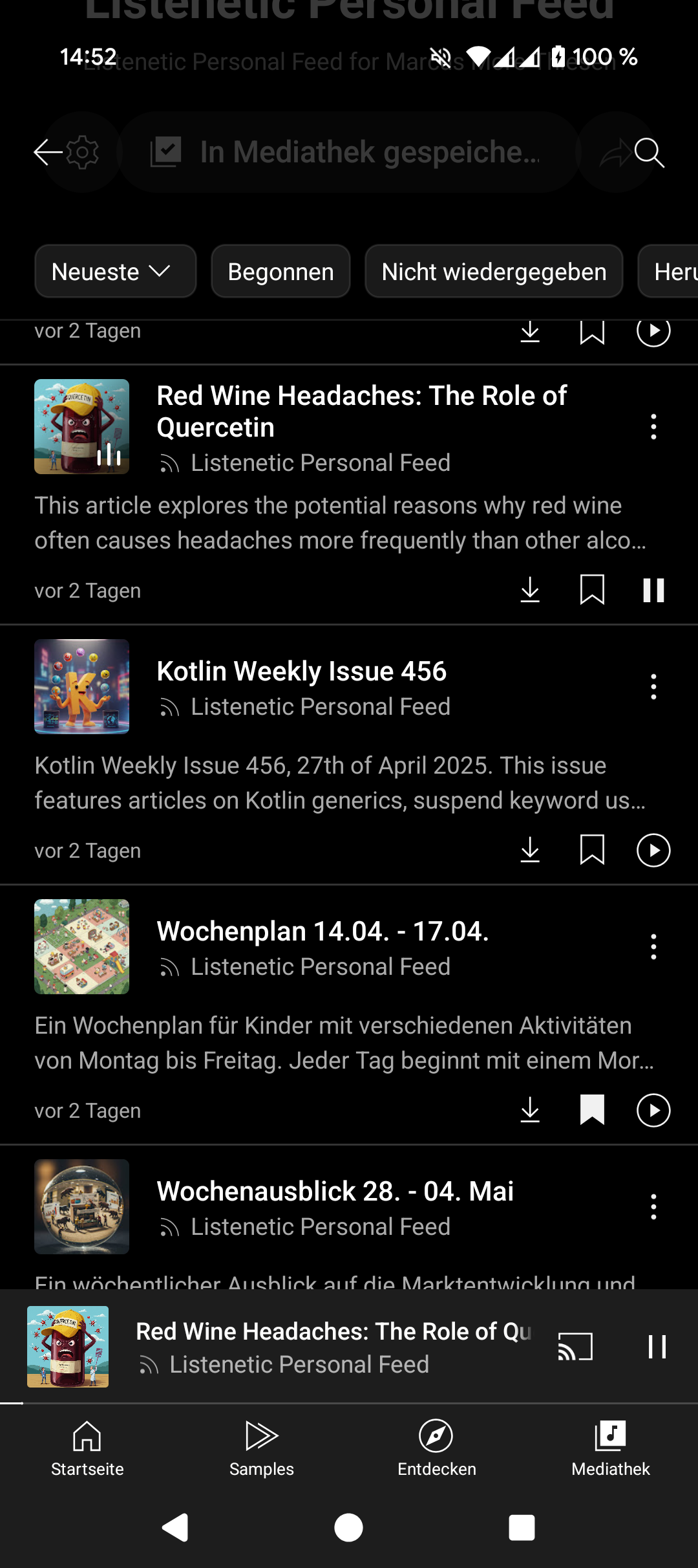 Listenetic feed in YouTube Music app